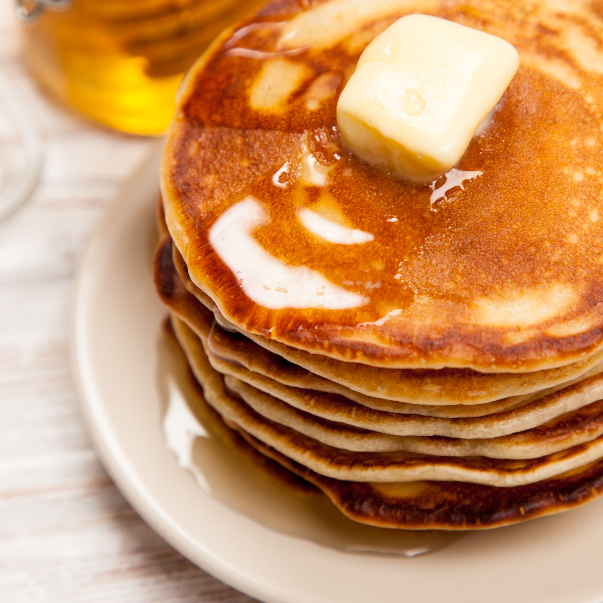 Photo of pancakes with syrup.