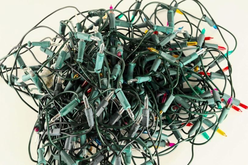 Photo of broken holiday lights.