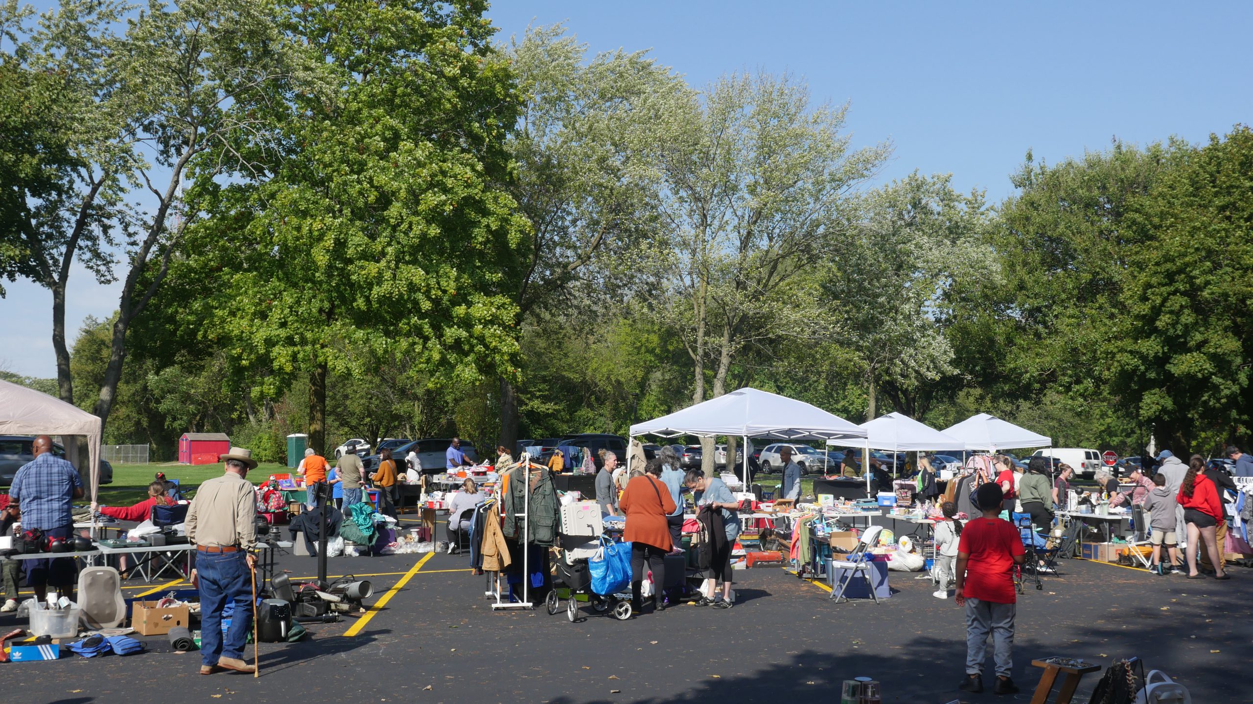 photo of tables selling items at grandpa's garage sale.